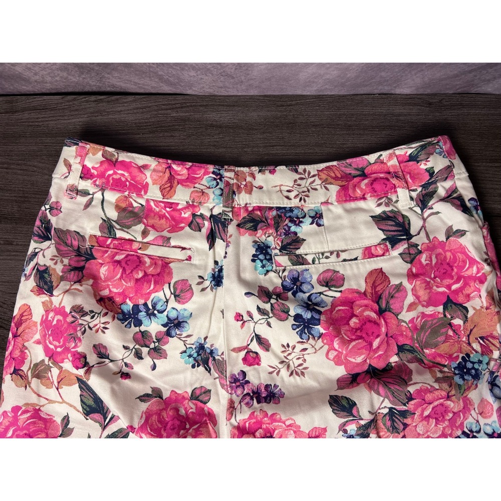 St. John's Bay Floral Capri Pants Pink Blue Cotton Stretch Size 10 Cottagecore - Picture 9 of 9